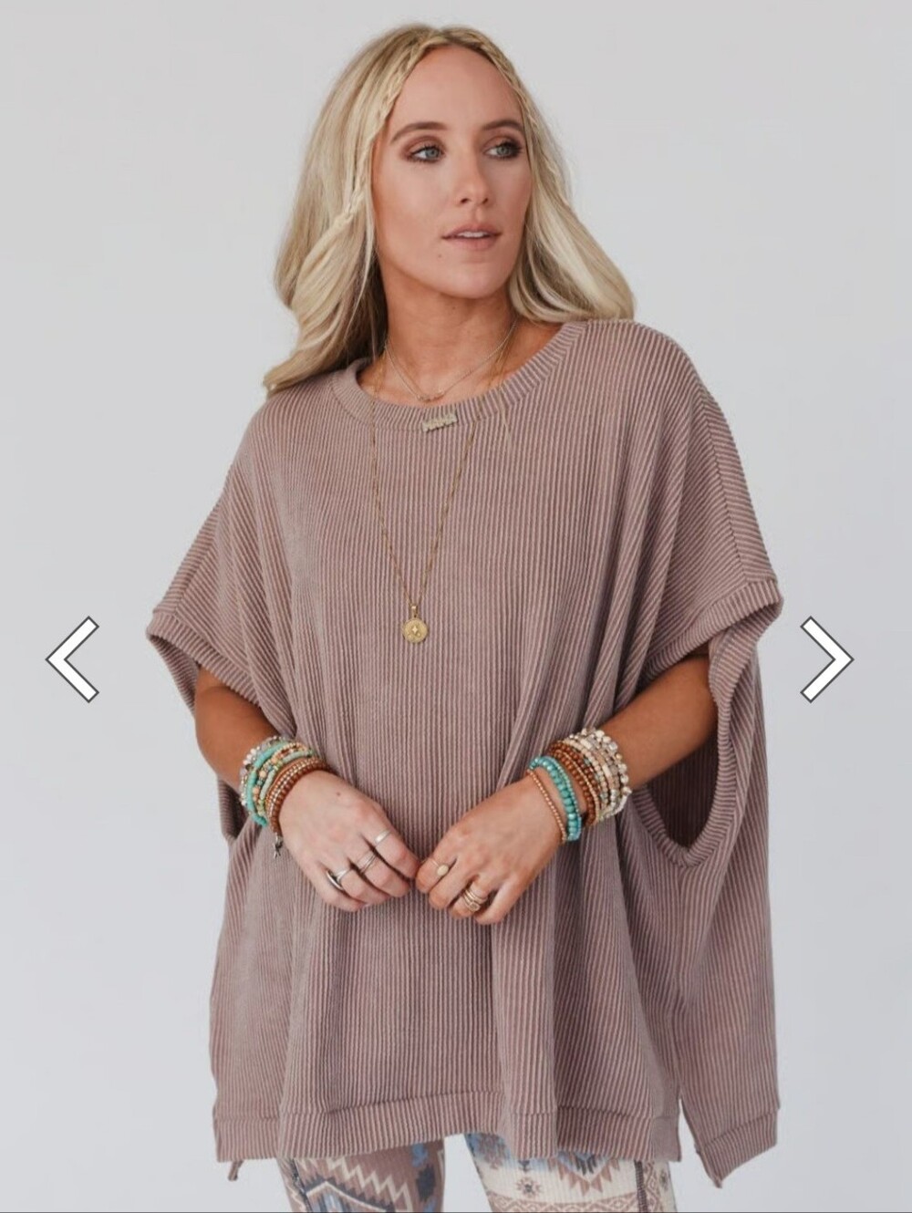 Three Bird Nest Oversized Ribbed Dolman Top in Taupe